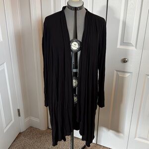 Amour Vert Black Open Front Women's Long Cardigan with Pockets